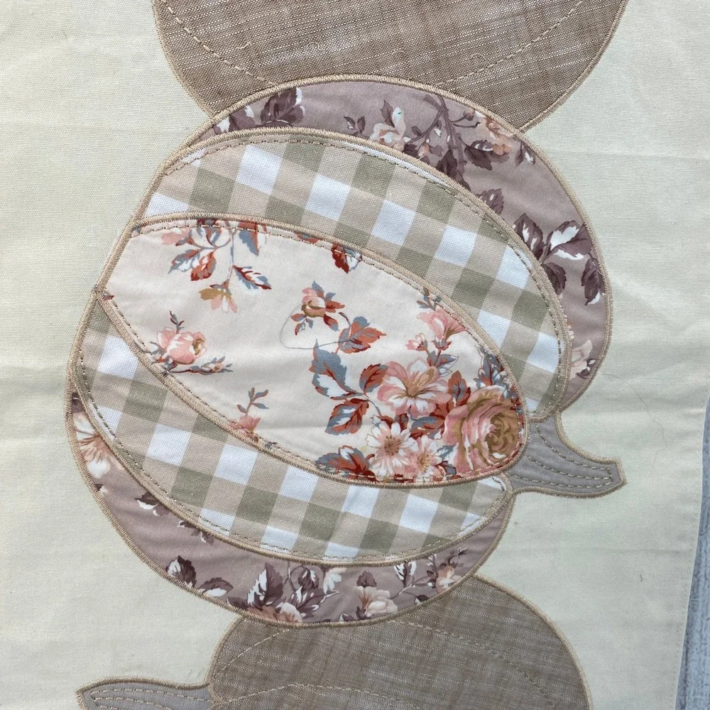 Shabby Chic Table Runner 14x48 Cream Tan Pumpkin Floral Gingham Applique Autumn